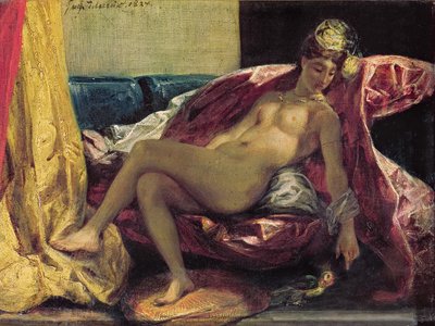 オダリスクのリクライニング、または、インコを持つ女性、1827 作： Ferdinand Victor Eugene Delacroix